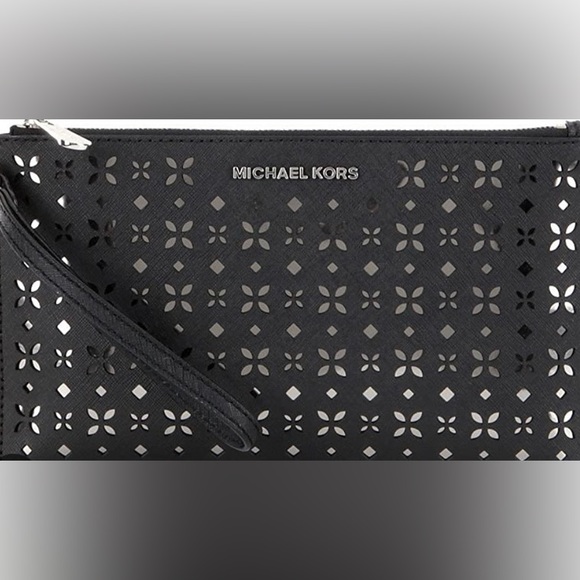 Michael Kors Women’s Floral Perforated Large Zip Clutch - Picture 13 of 13